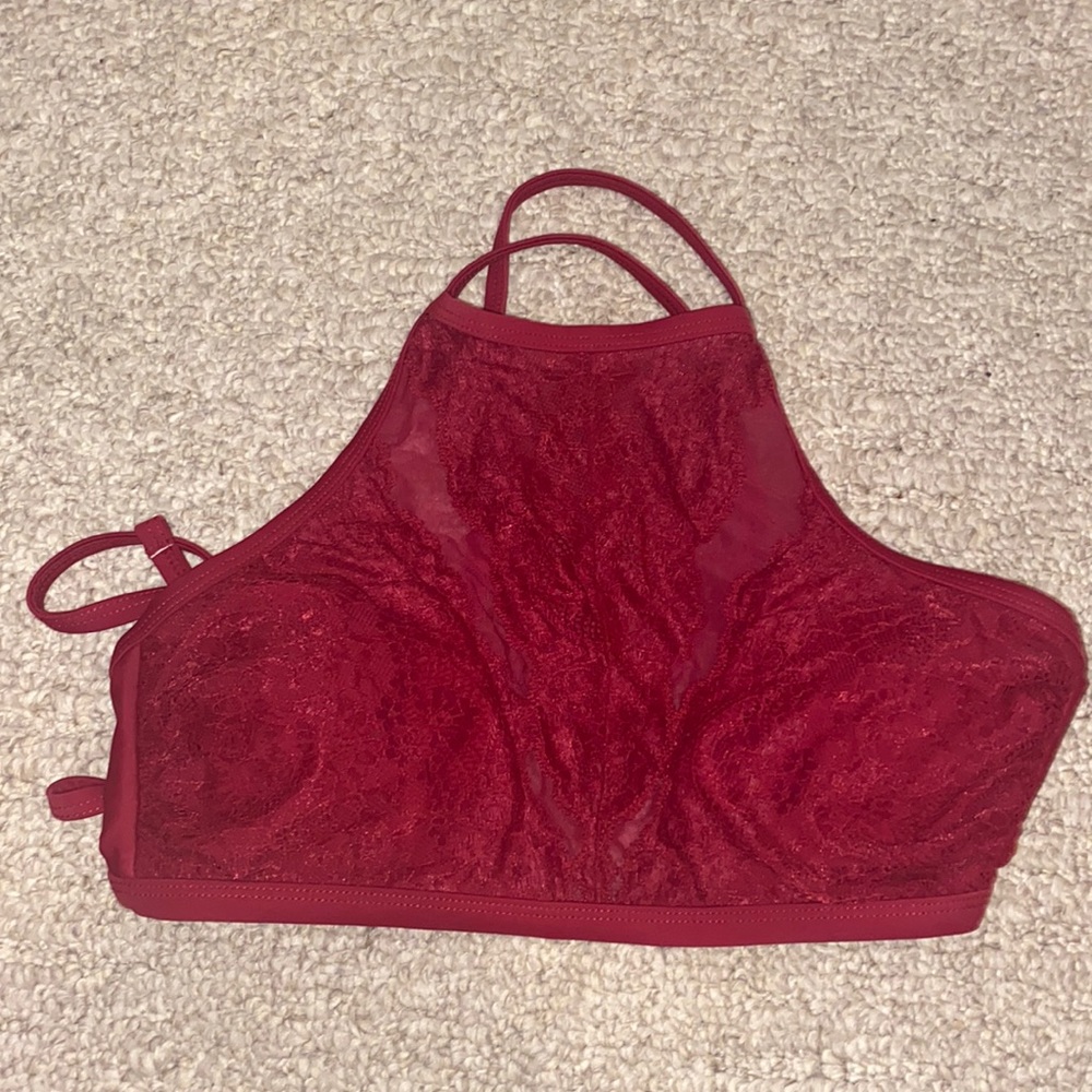 Red lace bathing suit too